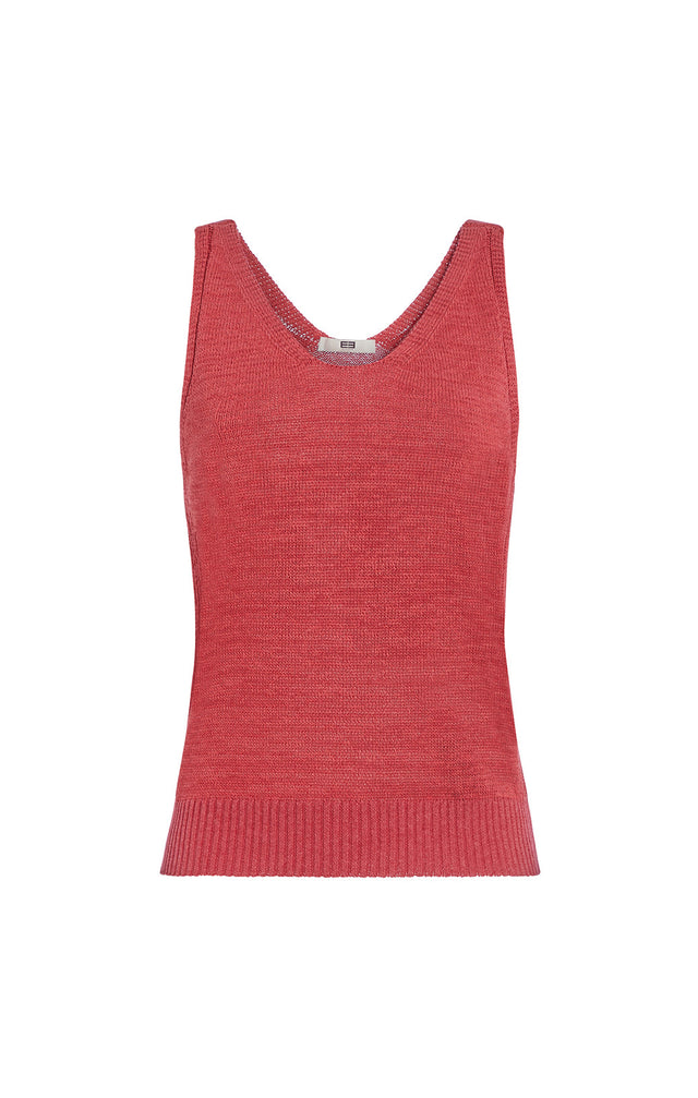 Malibu - Red Linen-Blend Knit Tank Top - Product Image