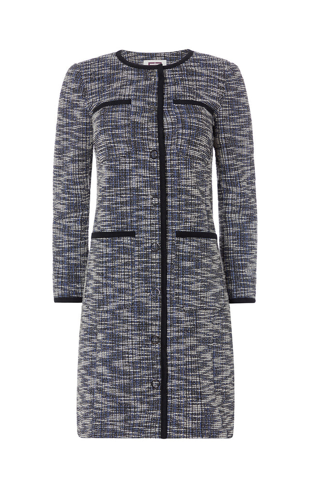 GRIDDED-SNAP-FRONT STRETCH TWEED JACKET/DRESS-4-jk-2123-ON MODEL