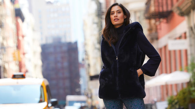 Shop The Fall Collection - Look Featuring the OTTER Vest, MARQUISE Navy Sweater, QUATREFOIL Pants
