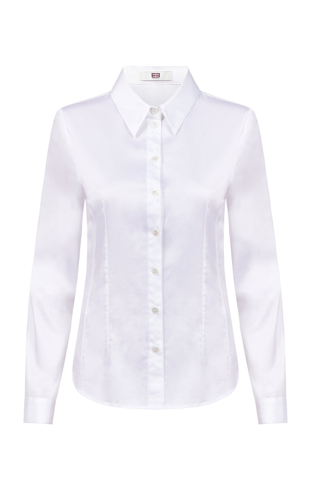 Glowing - Darted White Sateen Blouse - Product Image