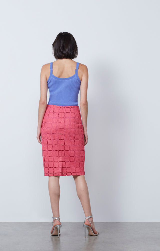 Ecom photo of model wearing the Bayberry skirt.