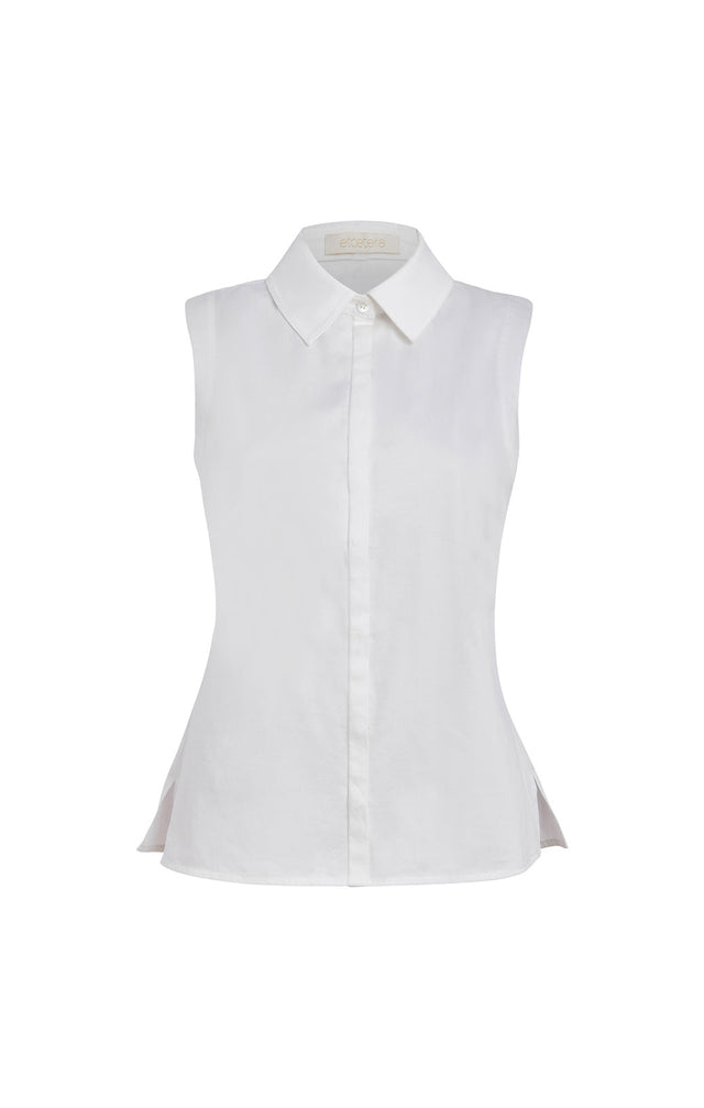 Cabo - White Sateen Shirt With Back Cutouts - Product Image