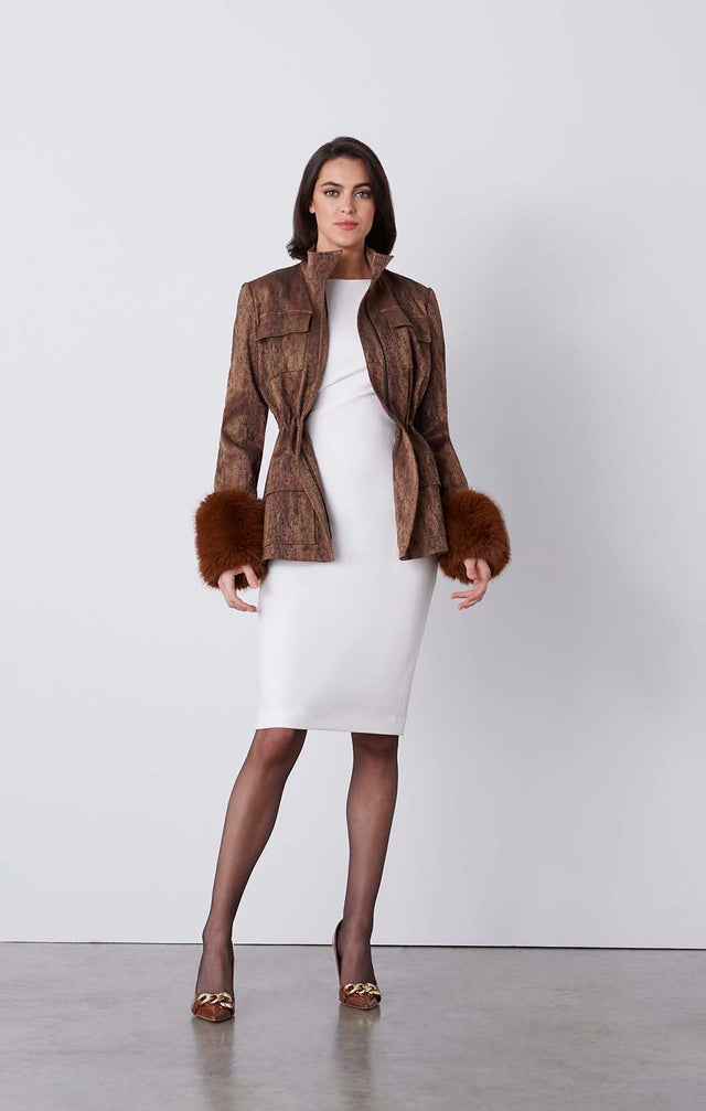 Foxy - Snakeskin Jacquard Jacket With Faux Fox Cuffs - On Model