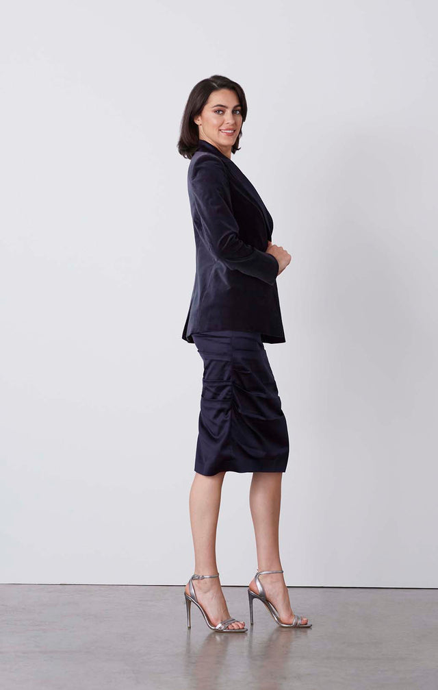 Meridian - Navy Tuxedo Jacket In Velveteen & Satin - On Model