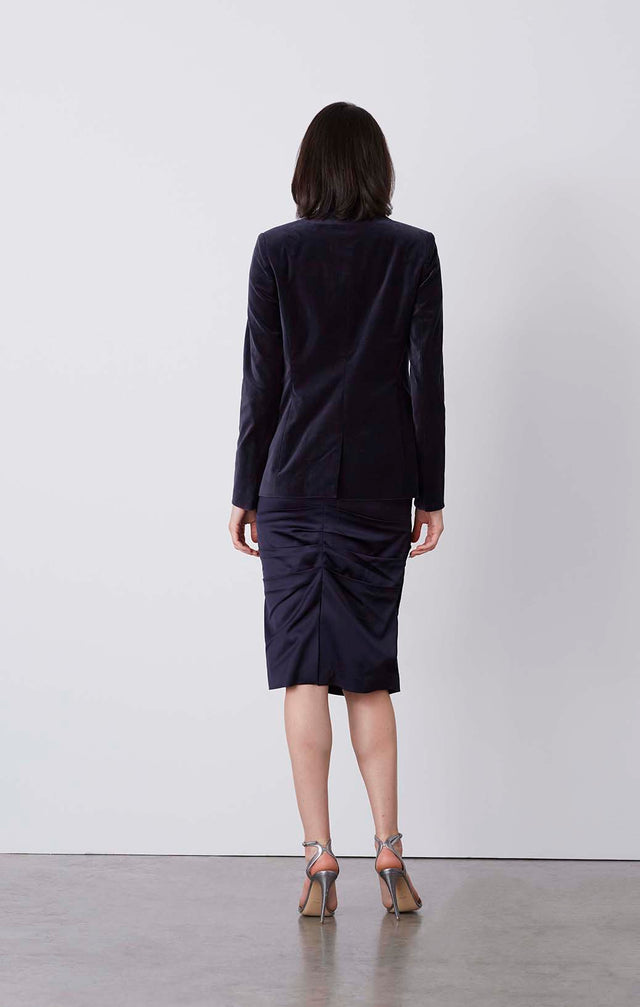 Meridian - Navy Tuxedo Jacket In Velveteen & Satin - On Model