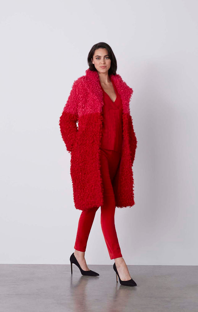 Parfait - Colorblock Faux-Fur Coat - On Model