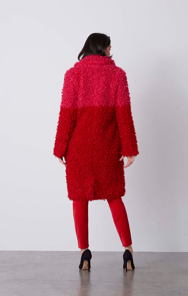 Parfait - Colorblock Faux-Fur Coat - On Model