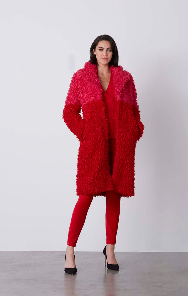 Parfait - Colorblock Faux-Fur Coat - On Model