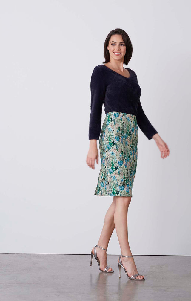 Saga - Stretch Jacquard Skirt - On Model