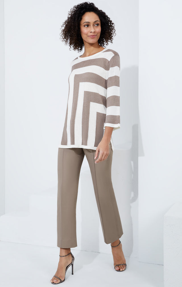 Lookbook photo of a model wearing the Rodeo Drive pants, which is a linen-blend excursion pants.