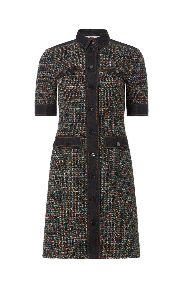 Intersection - Denim-Trimmed Tweed Dress