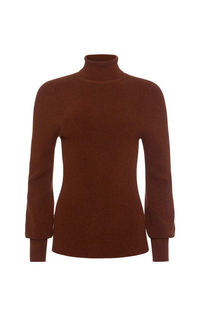 Marquise-Brn - Blouson Knit Turtleneck