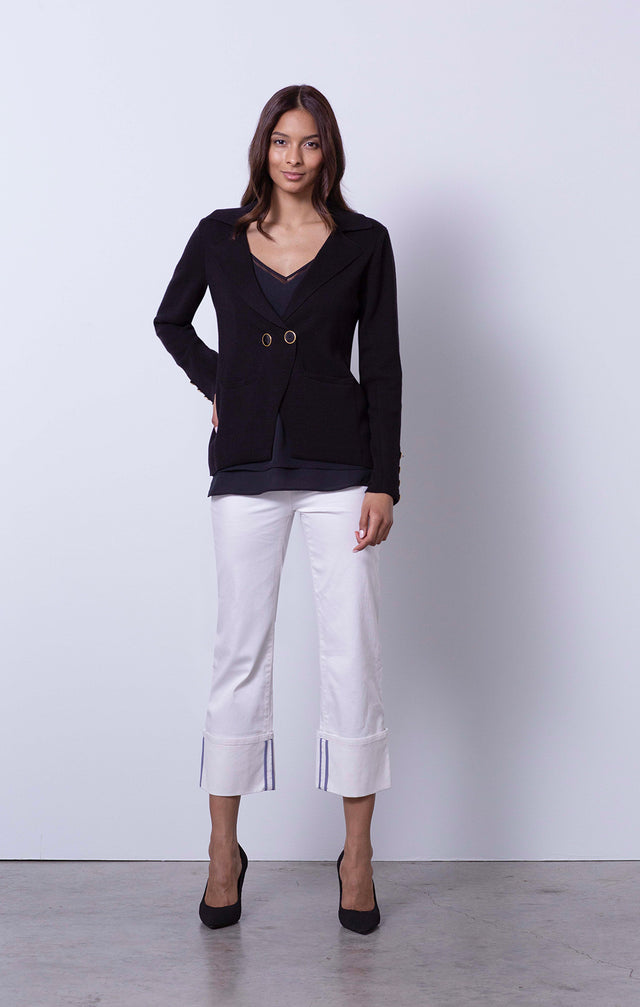 Astrid Black - Silk-Softened Black Knit Blazer with Aegis Black Blouse - On Model