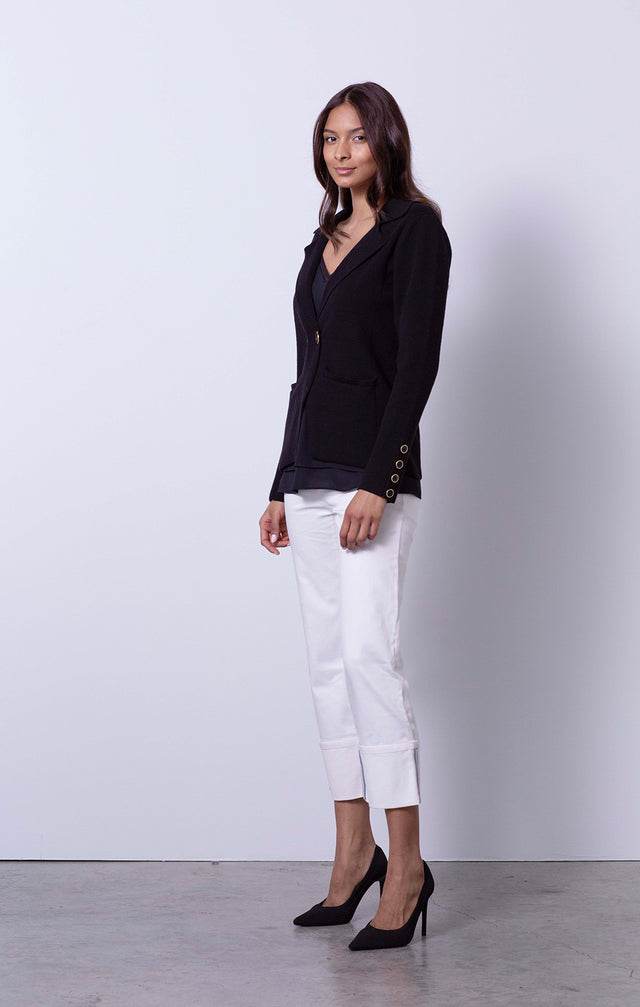 Astrid Black - Silk-Softened Black Knit Blazer with Aegis Black Blouse - On Model