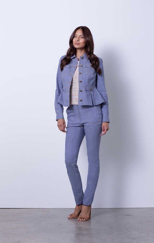 Inspire - Linen-Blend Jean Jacket - On Model