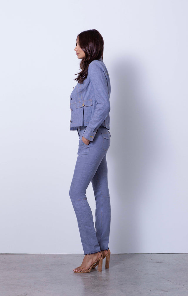 Inspire - Linen-Blend Jean Jacket - On Model