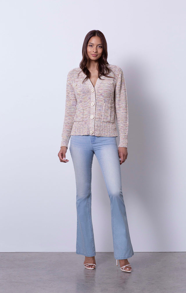 Artisan - Rainbow Yarn Cardigan with Kent Jeans - On Model