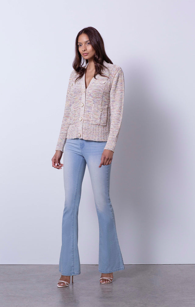Artisan - Rainbow Yarn Cardigan with Kent Jeans - On Model