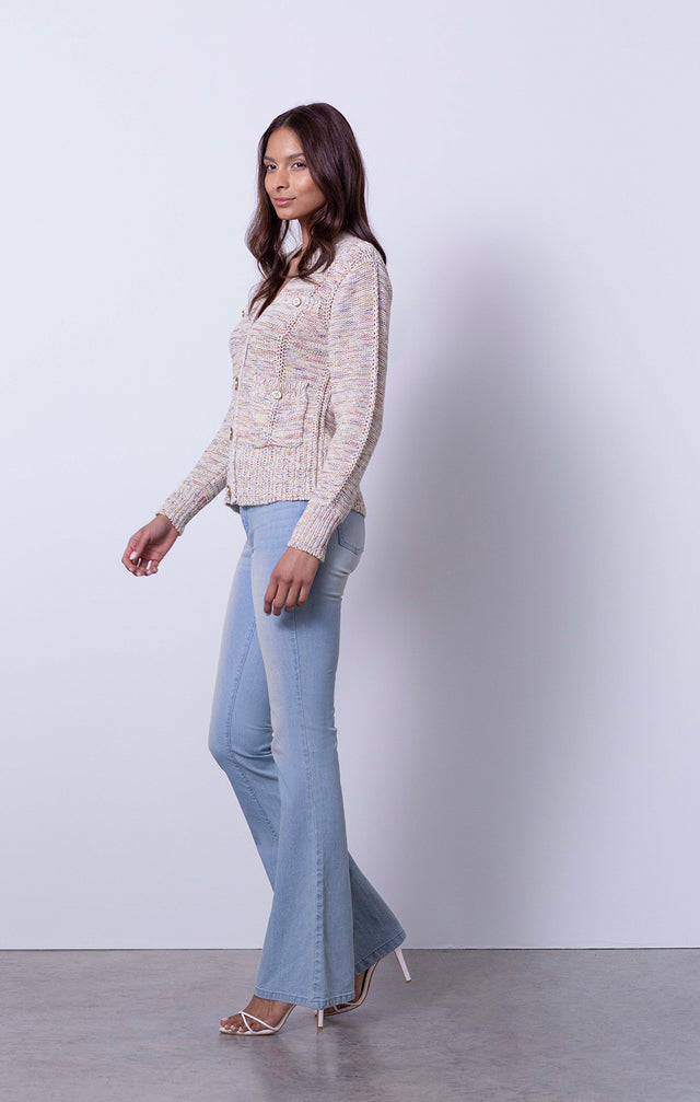 Artisan - Rainbow Yarn Cardigan with Kent Jeans - On Model