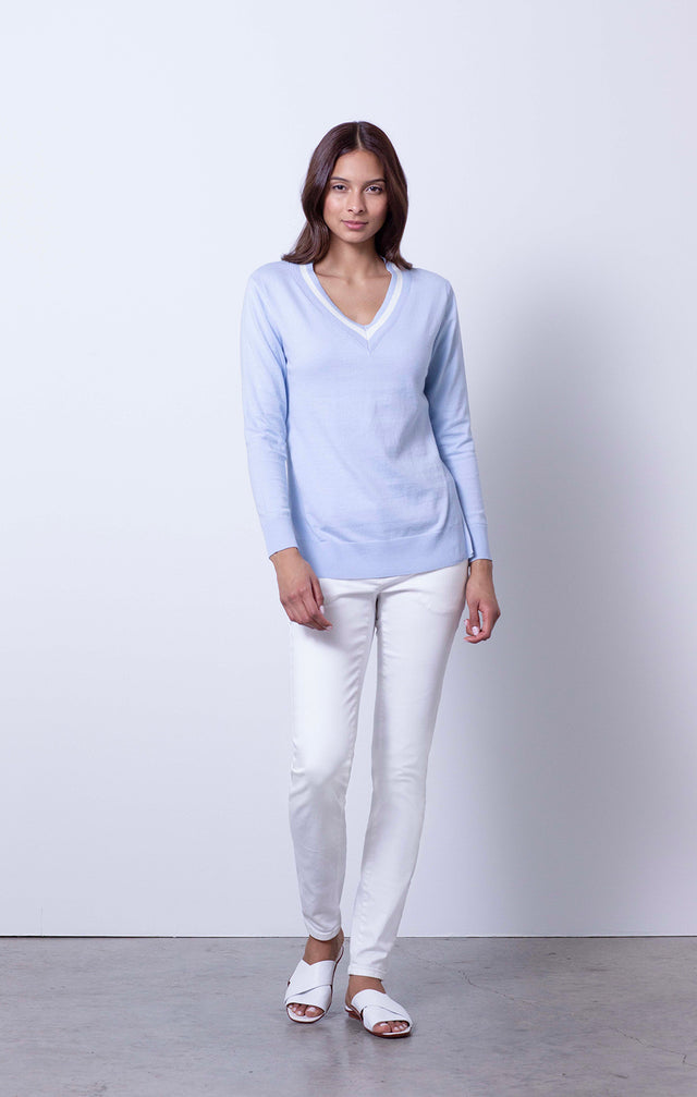 Helsinki - Cashmere-Touch Varsity Sweater - On Model