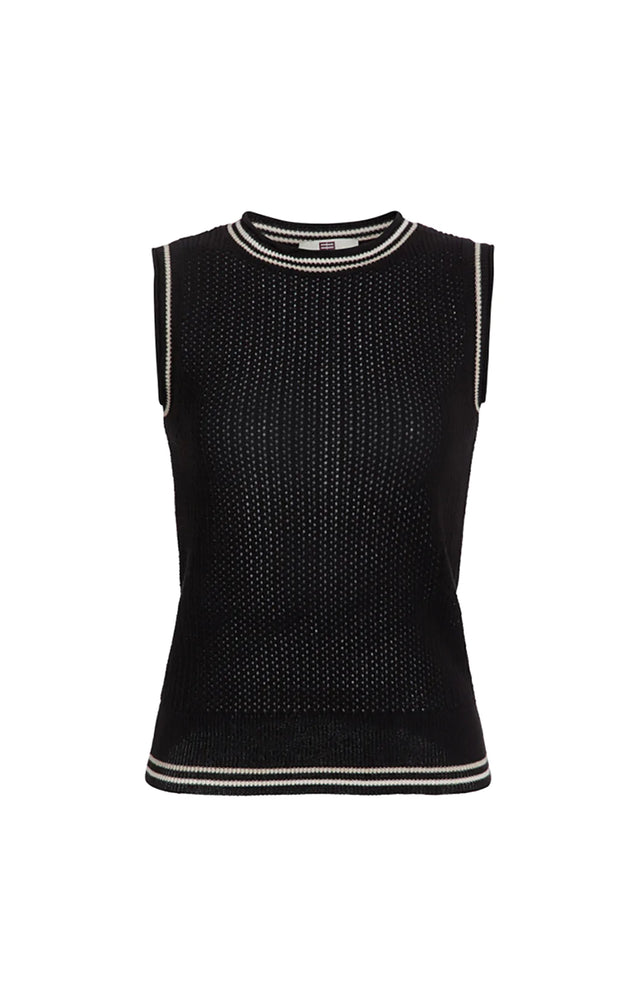 Night Owl - Tipped Black Mesh Knit Shell