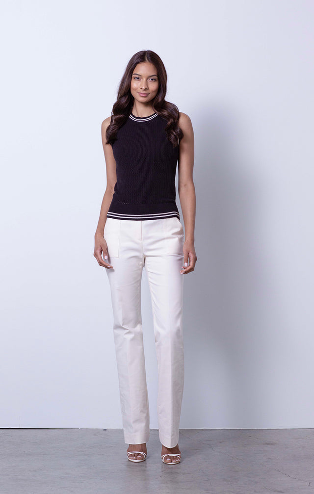 Night Owl - Tipped Black Mesh Knit Shell - On Model
