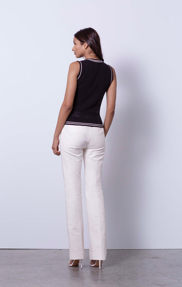 Night Owl - Tipped Black Mesh Knit Shell - On Model