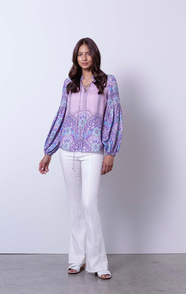 Carnevale - Silk-Enriched Floral Blouse - On Model