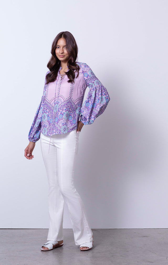 Carnevale - Silk-Enriched Floral Blouse - On Model