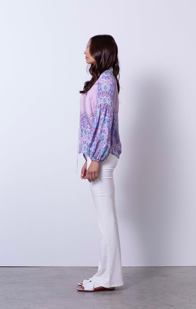Carnevale - Silk-Enriched Floral Blouse - On Model
