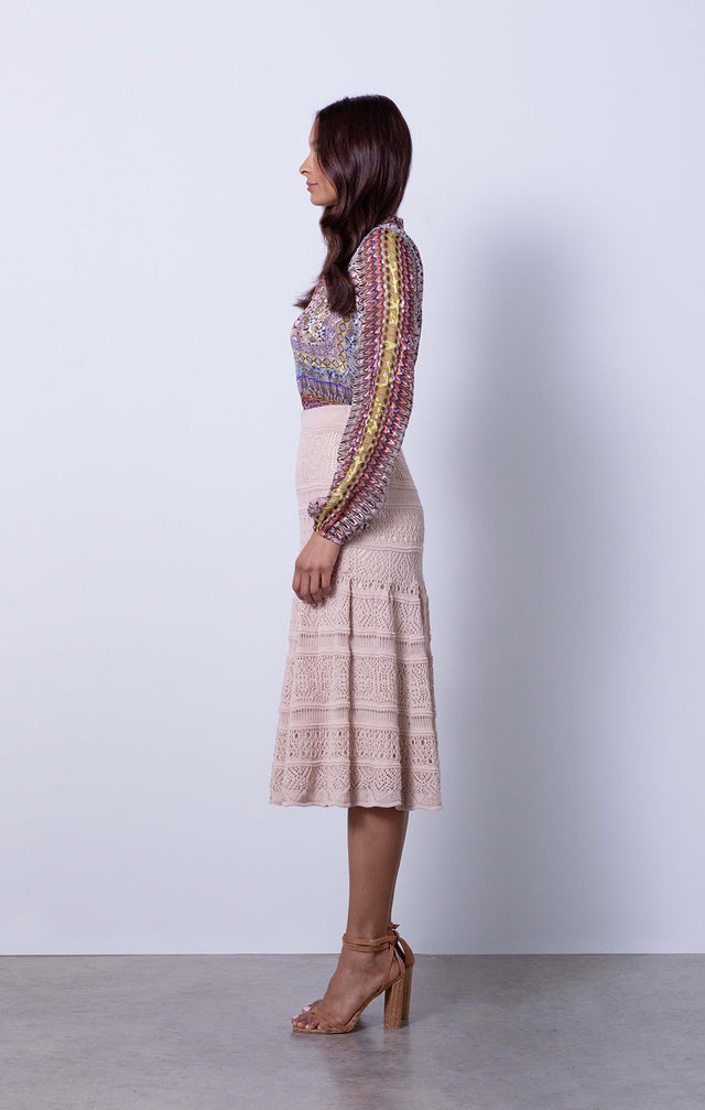 Potpourri - Scarf-Print Silk Rich Blouse - On Model