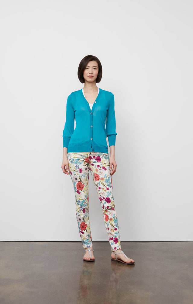 Michaela - Floral Print Stretch Jeans - On Model