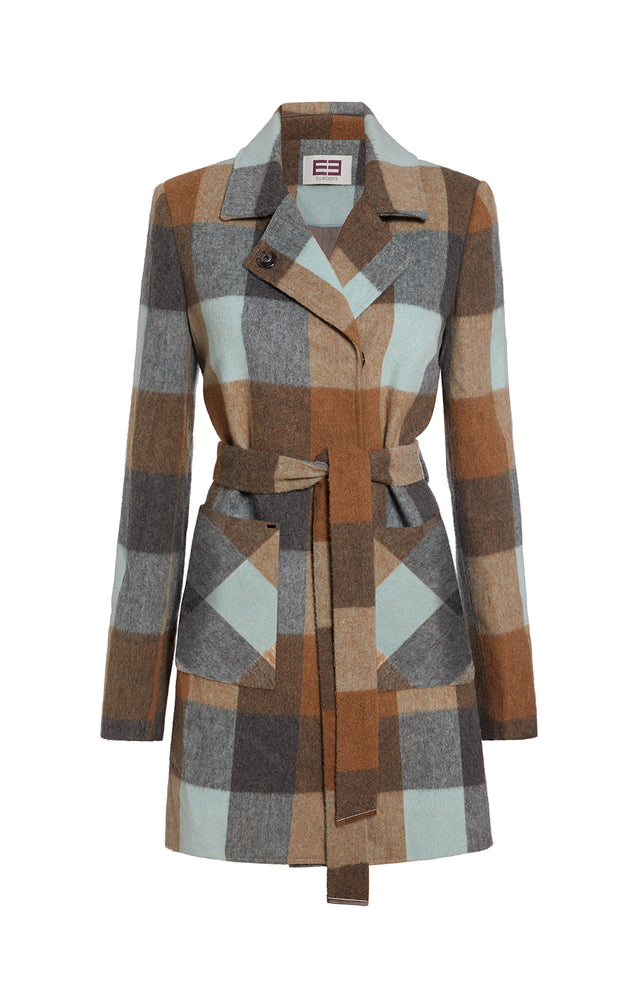 Optics - Belted Plaid Coat - Product Image