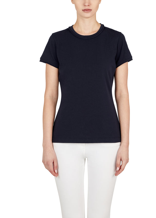 Essence Navy - Stretch Cotton Tee - On Model