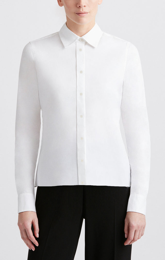 Nora - White Sateen Shirt - On Model