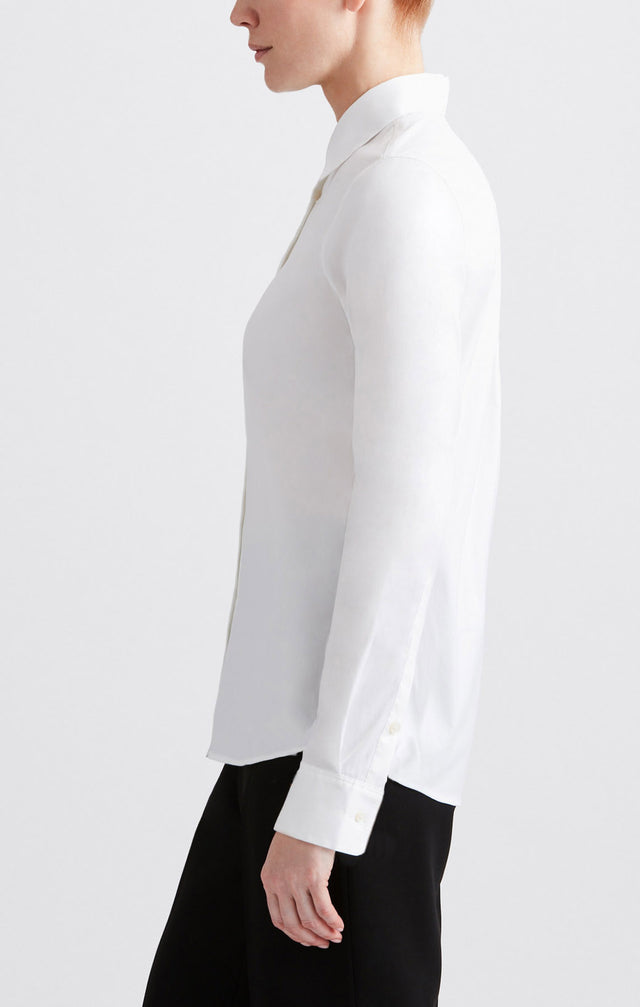 Nora - White Sateen Shirt - On Model