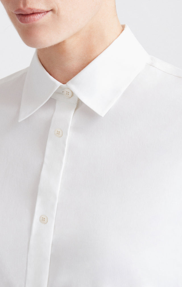 Nora - White Sateen Shirt - On Model