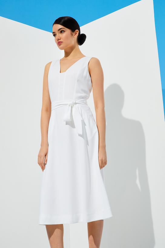 Crema - White Belted Dress - On Model