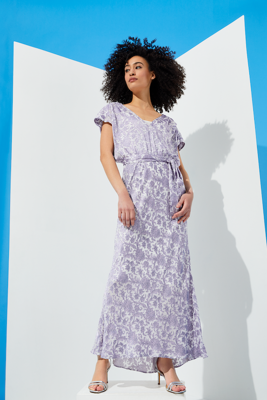 Flora - Floral Satin Dress - On Model