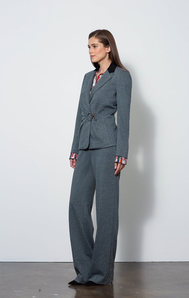 Forest - Shirred-front Tweed Blazer - On Model - With Emerson Blouse & Forest Pants