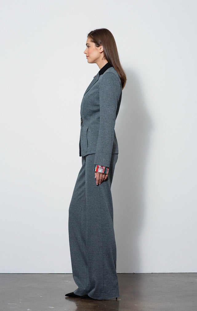 Forest - Shirred-front Tweed Blazer - On Model - With Emerson Blouse & Forest Pants
