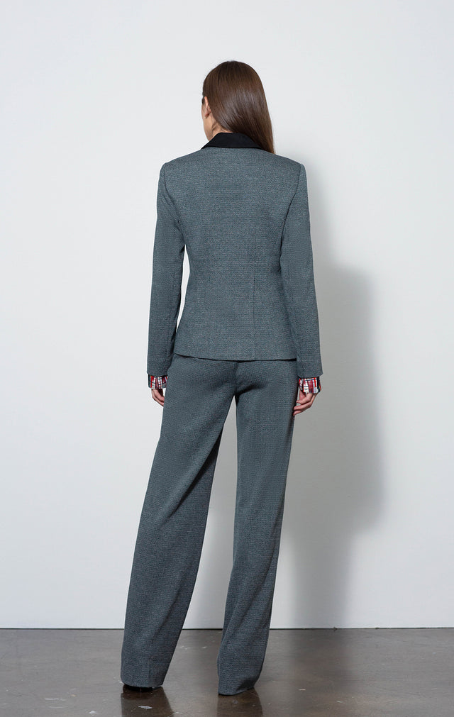 Forest - Shirred-front Tweed Blazer - On Model - With Emerson Blouse & Forest Pants