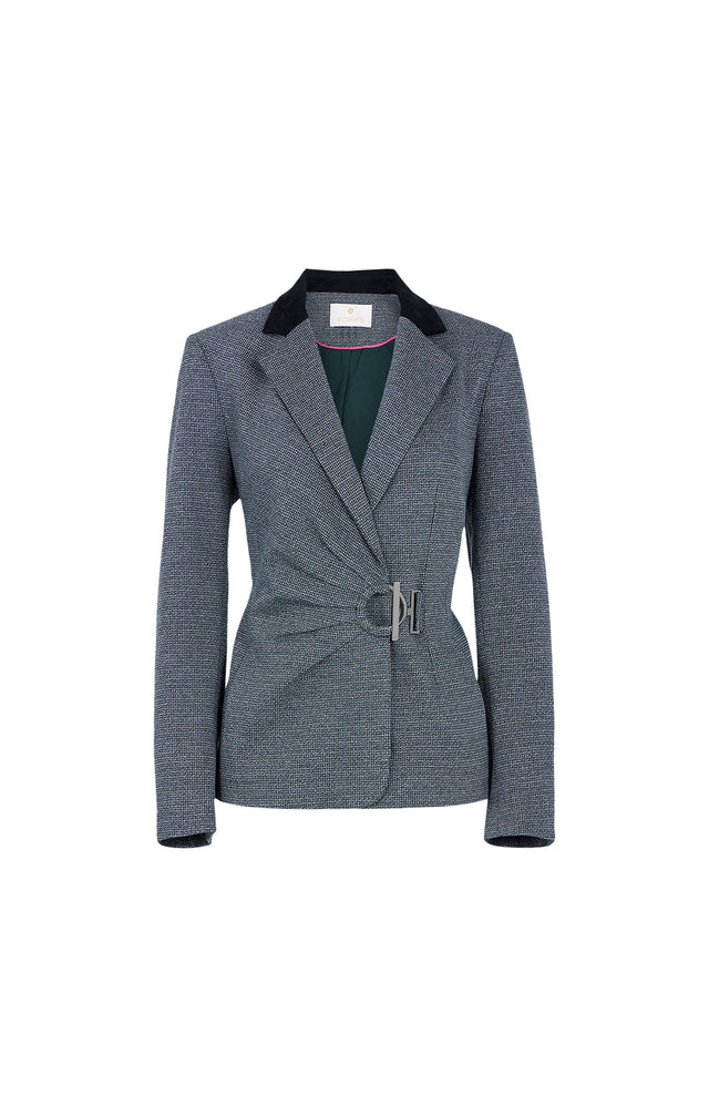 Forest - Shirred-front Tweed Blazer - Product Image
