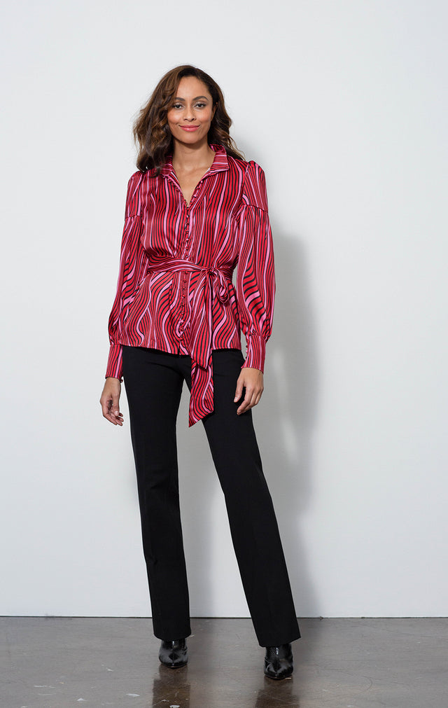 Persuasive - Silky Black Ponte Pants - On Model - With Persuasive Blouse