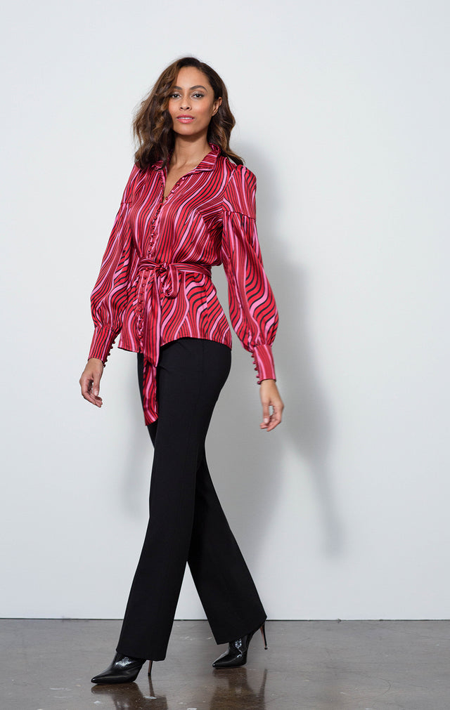  Persuasive - Silky Black Ponte Pants - On Model - With Persuasive Blouse