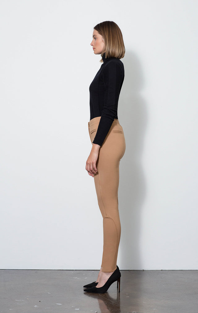 Dressage Tan - Ponte Riding Leggings - On Model - With Eugenia Black Sweater