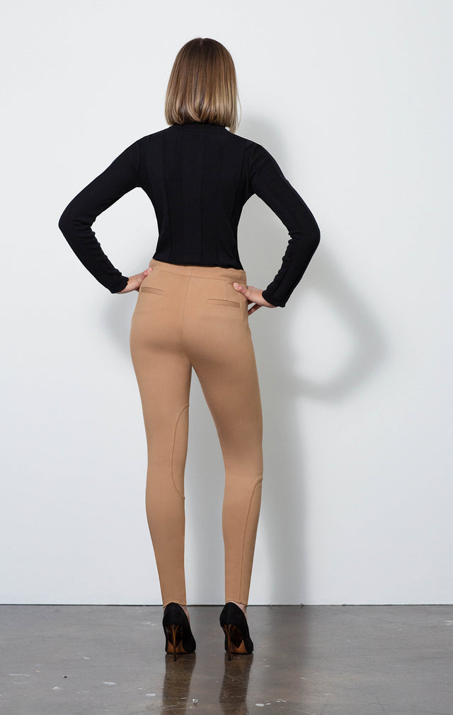 Dressage Tan - Ponte Riding Leggings - On Model - With Eugenia Black Sweater