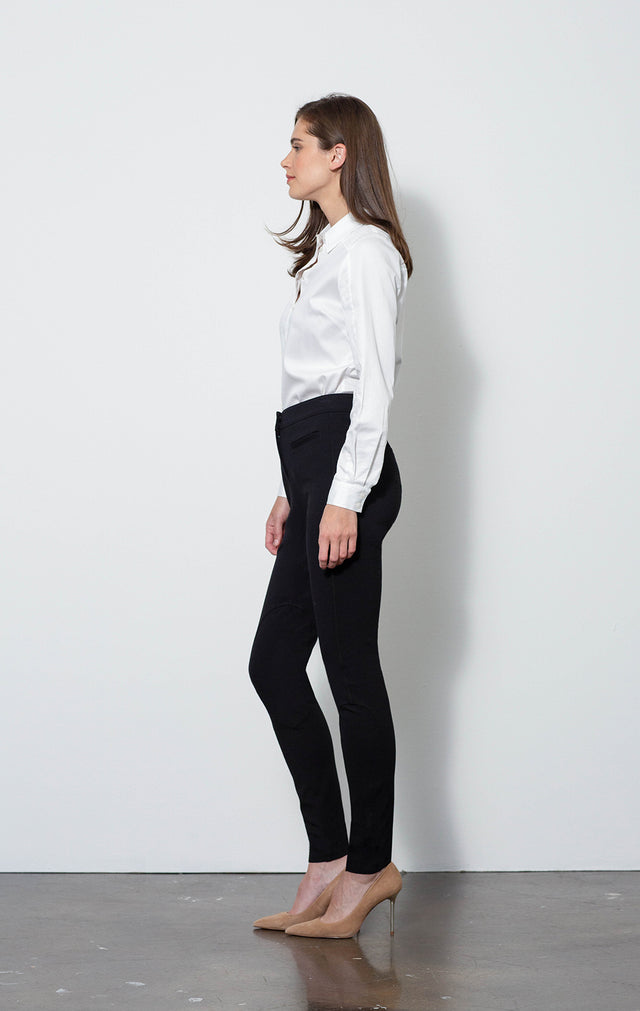 Dressage Black - Ponte Riding Leggings - On Model - With Nora White Blouse