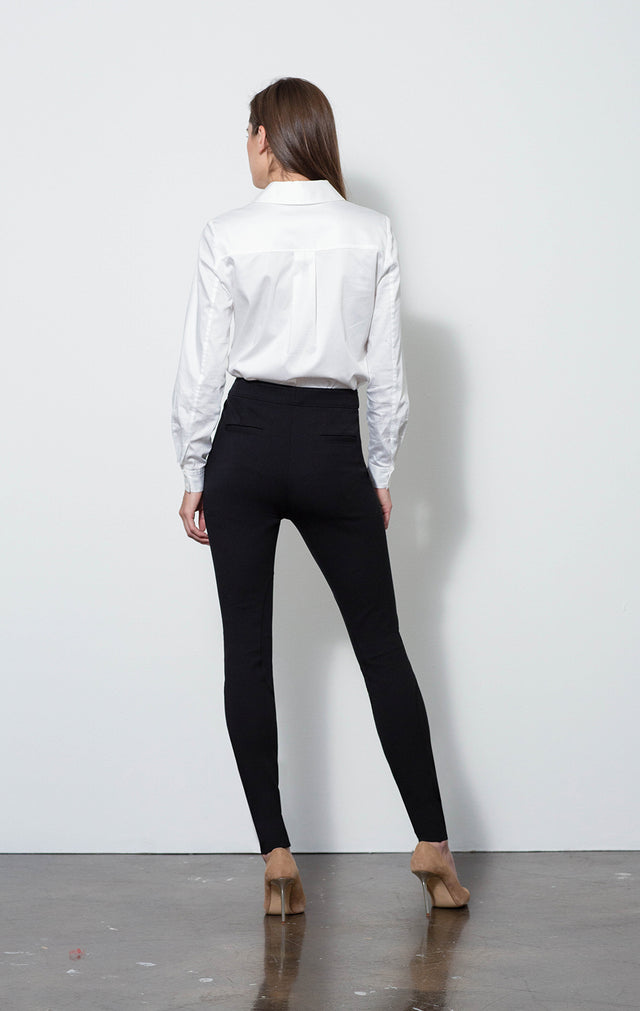 Dressage Black - Ponte Riding Leggings - On Model - With Nora White Blouse