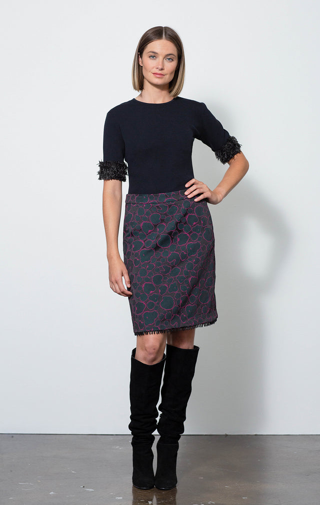 Lily - Beaded Jacquard Skirt - On Model - With Plume Top